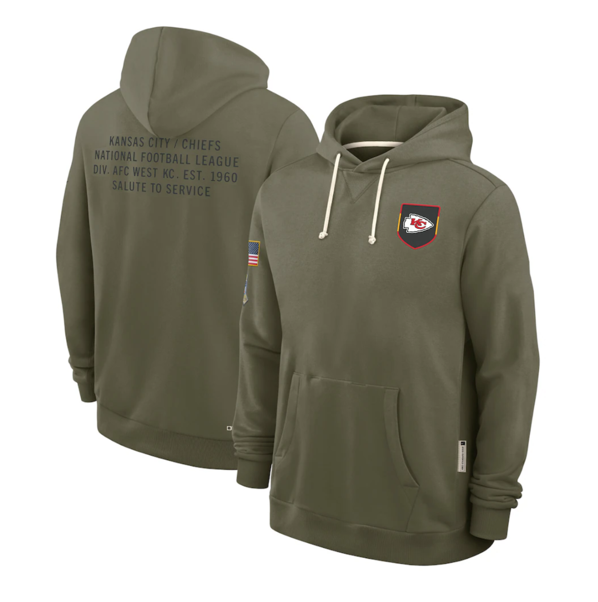 Men's Kansas City Chiefs Olive 2025 Salute to Service Sideline Standard Issue Dri-FIT Hoodie football jersey product view 1