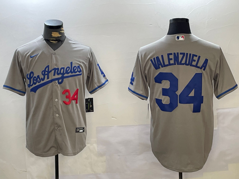 Men's Los Angeles Dodgers Fernando Valenzuela #34 Gray Replica Player Jersey1 baseball jersey product view 1