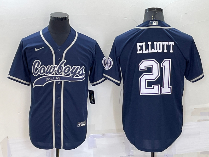 Men's Dallas Cowboys Ezekiel Elliott #21 Navy Game Jersey1 Joint Edition football jersey product view 1