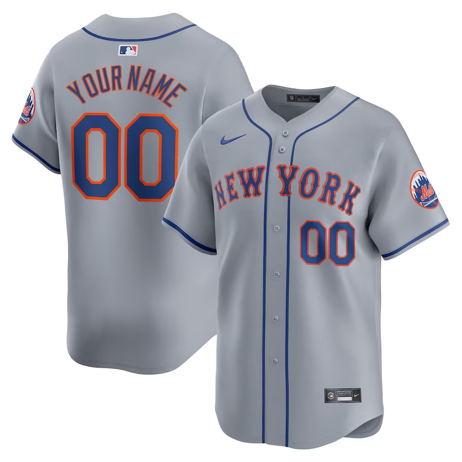Men's New York Mets Gray Away Limited Custom Jersey1 baseball jersey product view 1