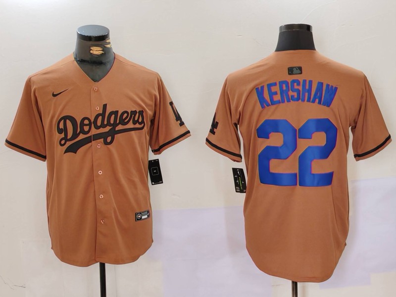 Men's Los Angeles Dodgers Clayton Kershaw #22 Brown Game Player Jersey baseball jersey product view 1