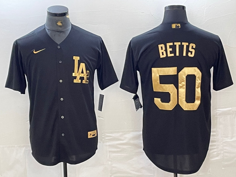Men's Los Angeles Dodgers Mookie Betts #50 Black Limited Player Jersey1 baseball jersey product view 1