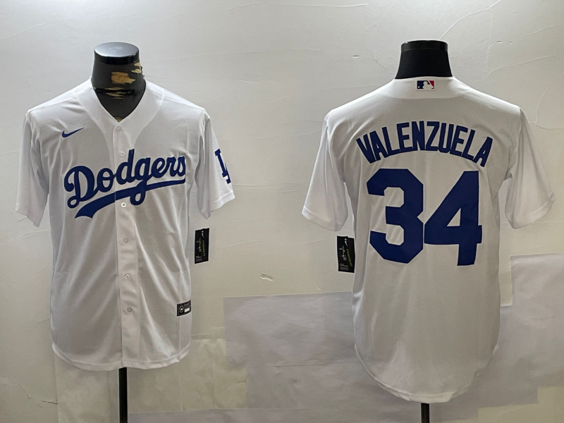 Men's Los Angeles Dodgers Fernando Valenzuela #34 White Replica Baseball Jersey1 baseball jersey product view 1