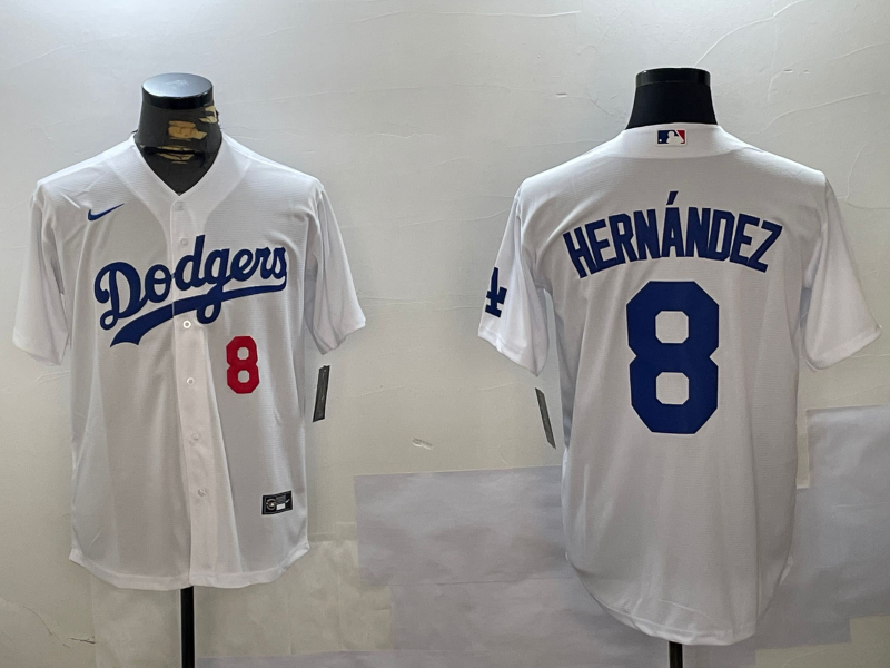 Men's Los Angeles Dodgers Enrique Hernandez #8 White Replica Player Jersey1 baseball jersey product view 1