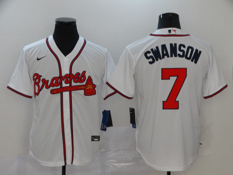 Men's Atlanta Braves Dansby Swanson #7 White Replica Player Jersey1 baseball jersey product view 1