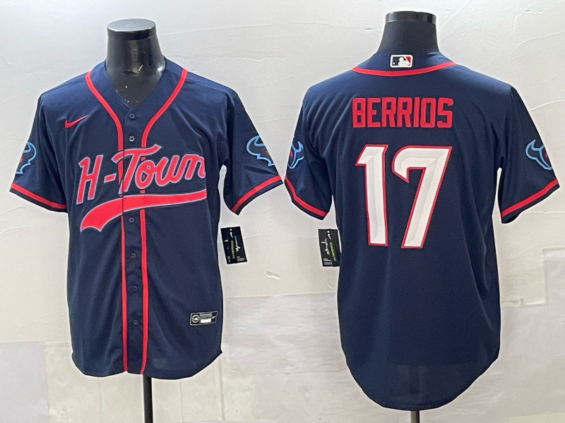 Men's Houston Texans Braxton Berrios #17 Navy Team Game Jersey football jersey product view 1