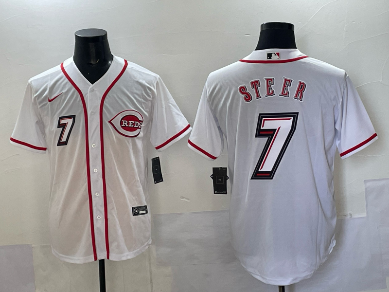 Men's Cincinnati Reds Spencer Steer #7 White 2025 MLB Speedway Classic Home Replica Jersey baseball jersey product view 1