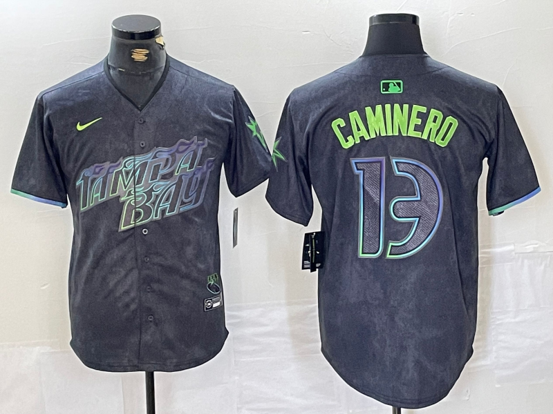 Men's Tampa Bay Rays Junior Caminero #13 Charcoal 2024 City Connect Limited Player Jersey1 baseball jersey product view 1