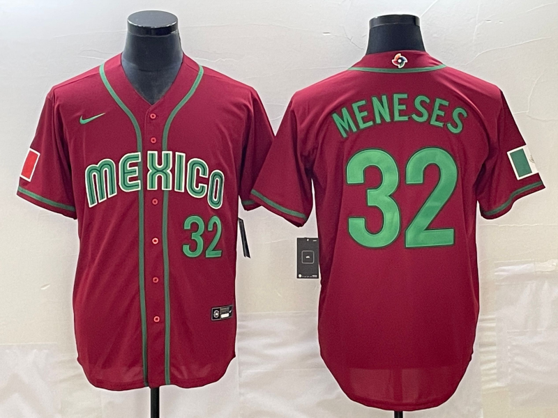 Men's 2023 World Baseball Classic #32 Joey Meneses Mexico Red Jersey1 baseball jersey product view 1
