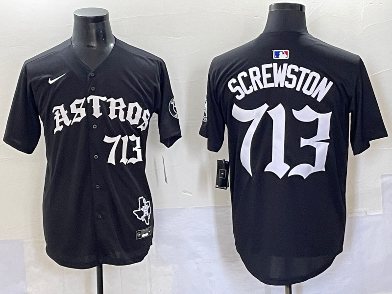 Men's Houston Astros Screwston #713 Black Team Player Jersey baseball jersey product view 1