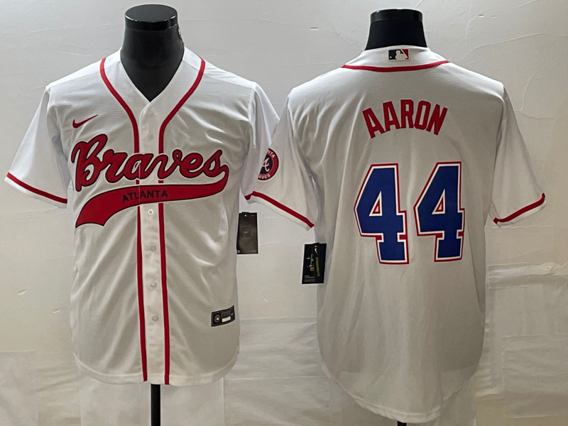 Men's Atlanta Braves Hank Aaron #44 White Replica Player Jersey1 Joint Edition baseball jersey product view 1