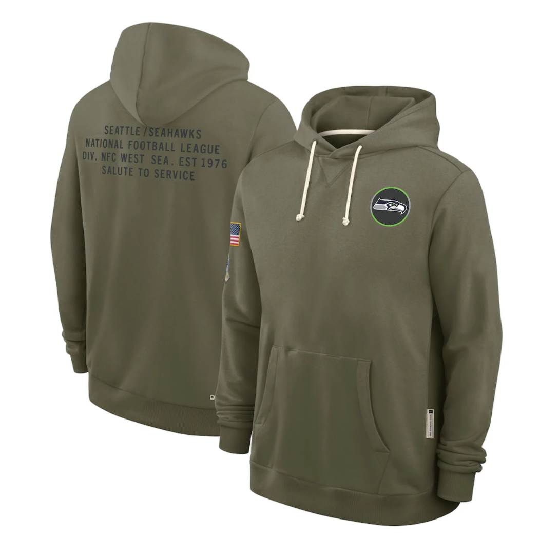 Men's Seattle Seahawks Olive 2025 Salute to Service Sideline Standard Issue Dri-FIT Hoodie football jersey product view 1