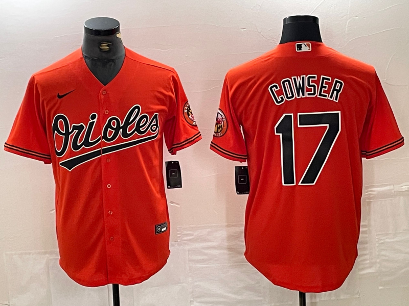 Men's Baltimore Orioles Colton Cowser #17 Orange Replica Player Jersey1 baseball jersey product view 1