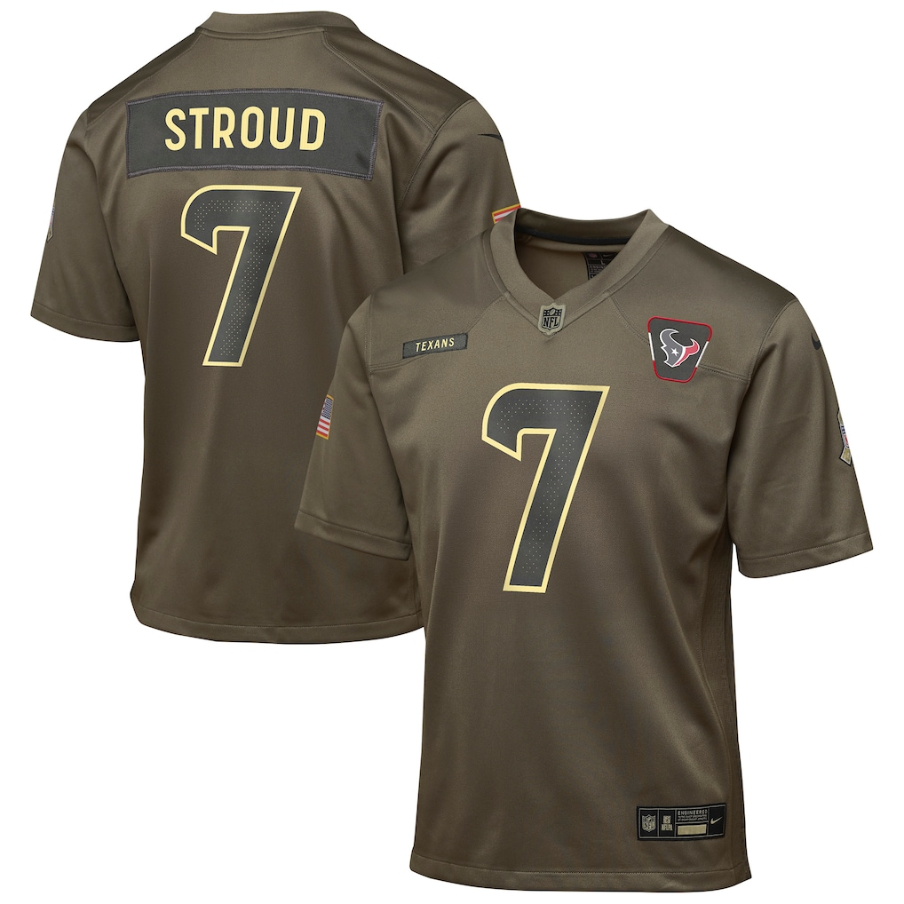 Youth Houston Texans C.J. Stroud Nike Olive 2025 Salute to Service Game Jersey football jersey product view 1