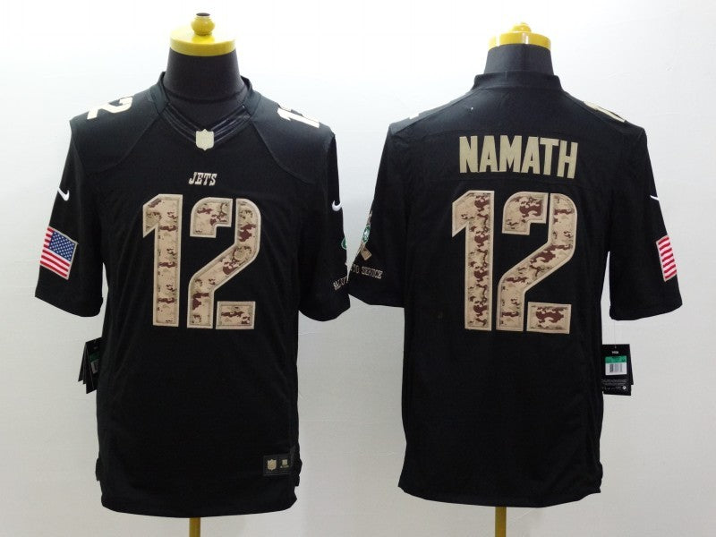 Men's New York Jets Joe Namath #12 Black Player Game Jersey1 football jersey product view 1