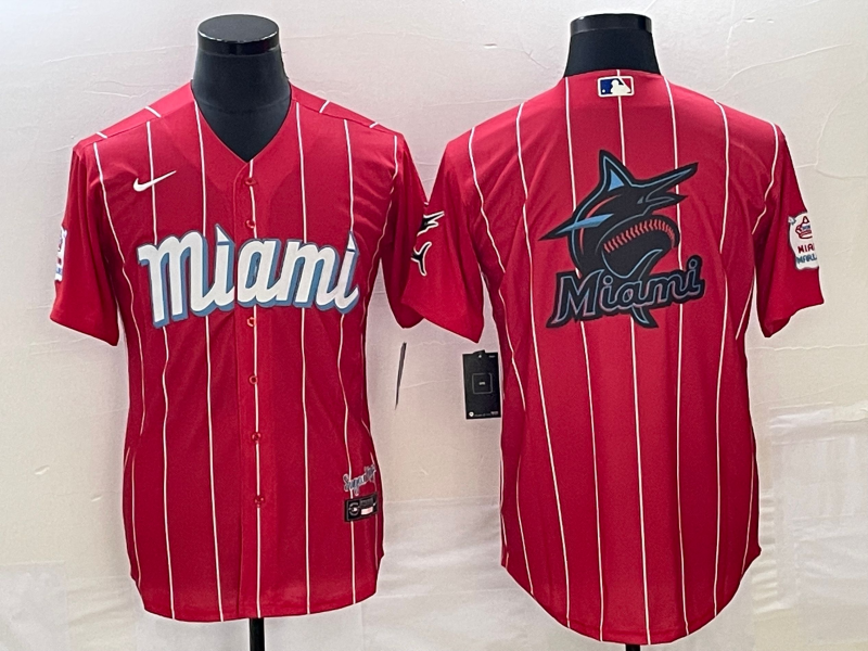 Men's Miami Marlins Red City Connect Replica Team Jersey1 baseball jersey product view 1