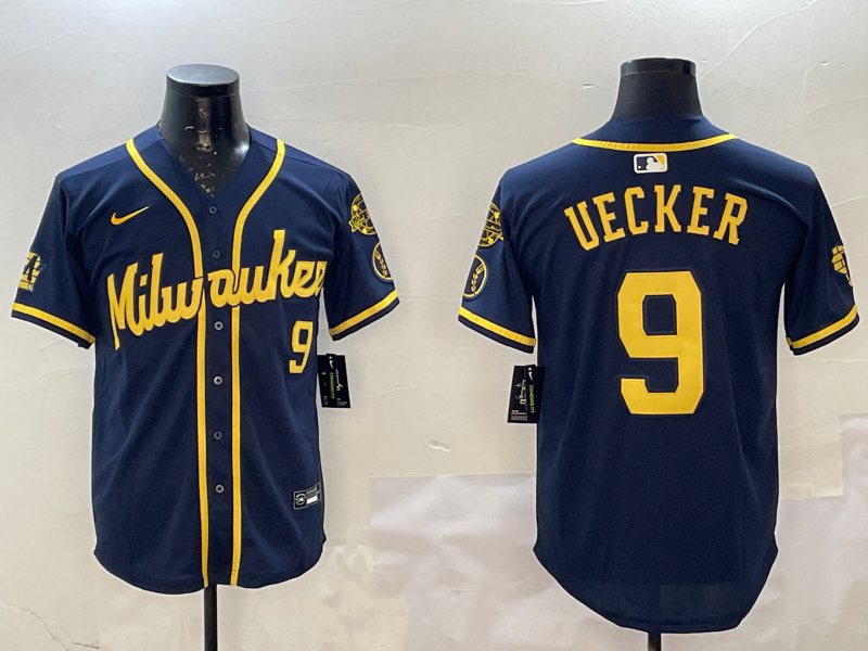 Men's Milwaukee Brewers Bob Uecker #9 Navy Limited Player Jersey1 baseball jersey product view 1