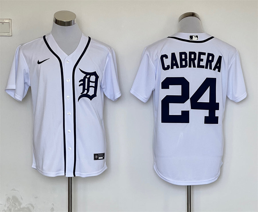 Men's Detroit Tigers Miguel Cabrera #24 White Replica Baseball Jersey baseball jersey product view 1
