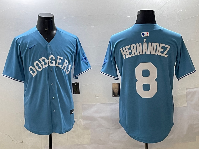 Men's Los Angeles Dodgers Enrique Hernandez #8 Light Blue Limited Player Jersey1 baseball jersey product view 1