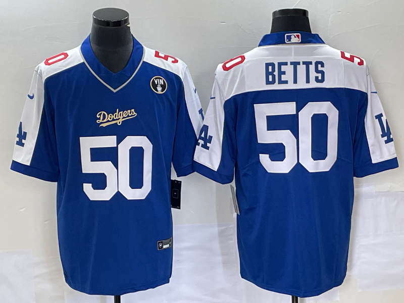 Men's Los Angeles Dodgers Mookie Betts #50 Blue Alternate Player Jersey1 baseball jersey product view 1