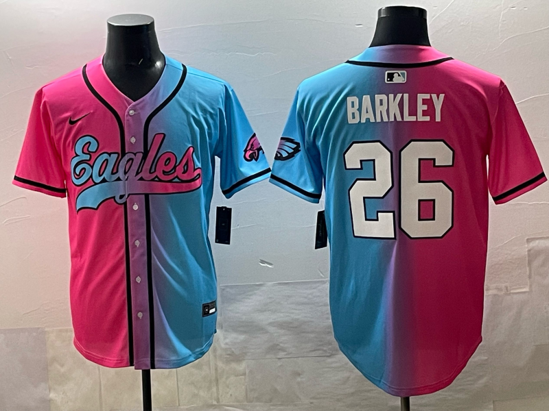 Men's Philadelphia Eagles Saquon Barkley #26 Pink/Blue Game Jersey football jersey product view 1