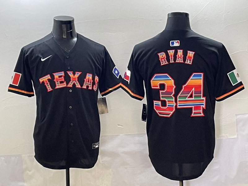 Men's Texas Rangers Nolan Ryan #34 Black Replica Player Jersey baseball jersey product view 1