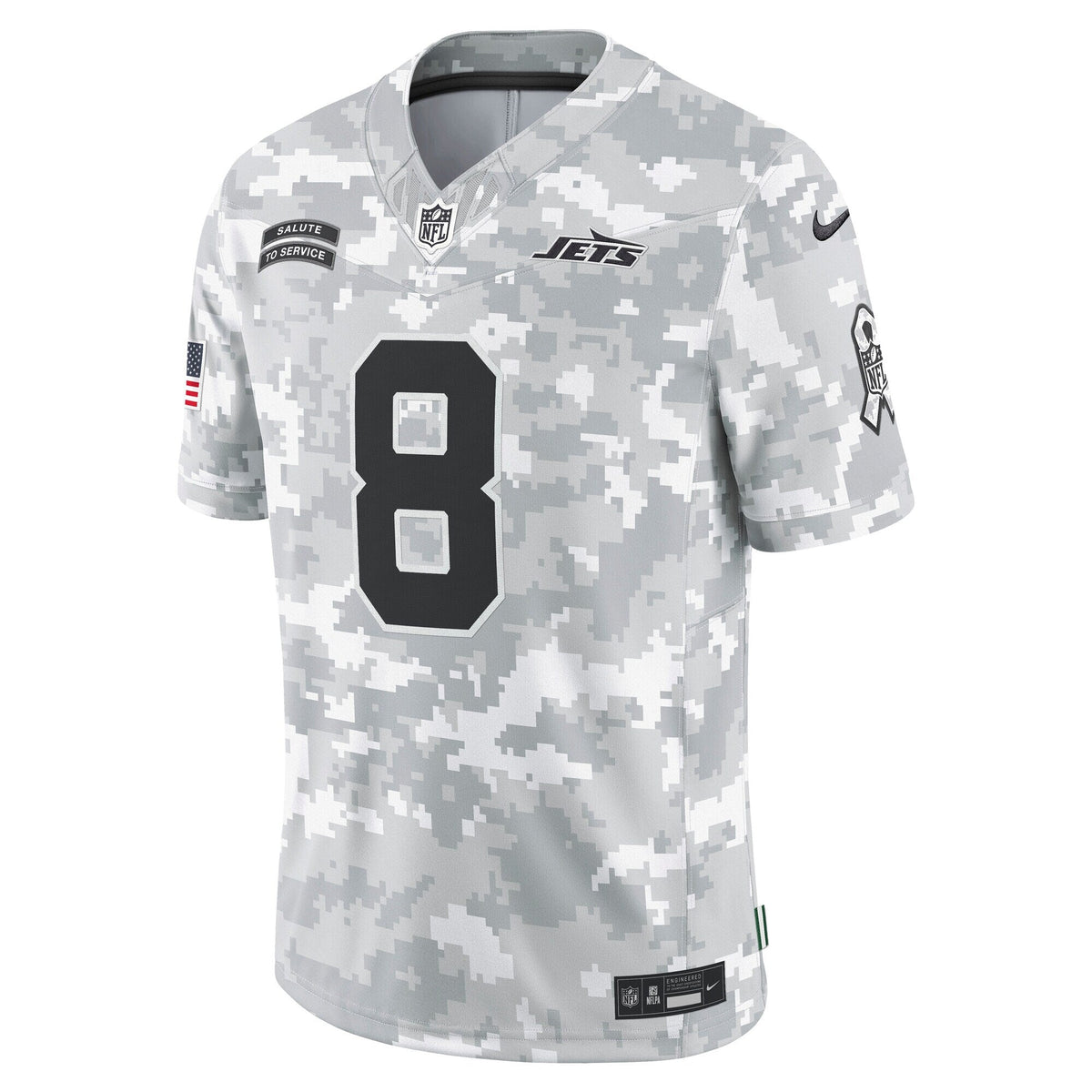 Aaron Rodgers New York Jets Nike 2024 Salute to Service Limited Jersey - Arctic Camo football jersey product view 2