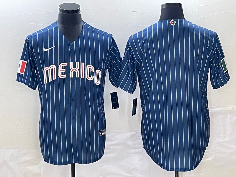 Men's 2023 World Baseball Classic Mexico Navy Blank Jersey1 baseball jersey product view 1