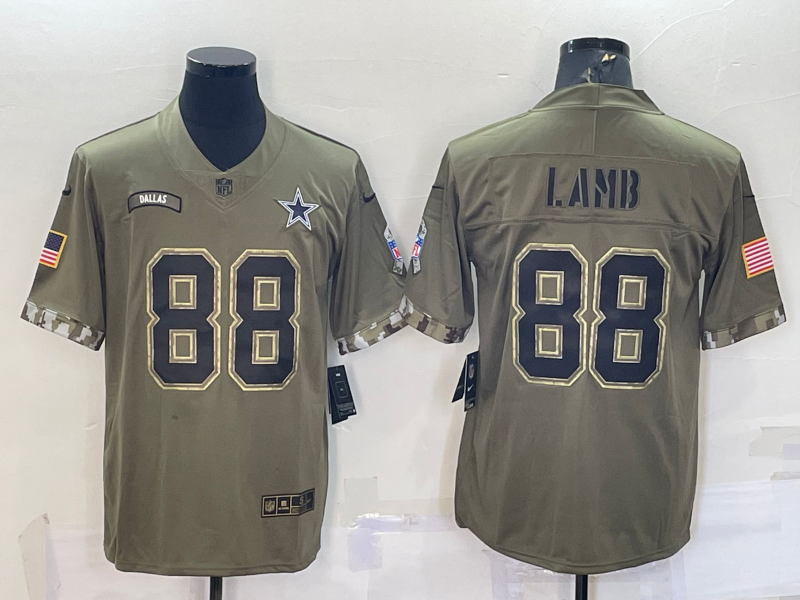 Men's Dallas Cowboys CeeDee Lamb #88 Olive 2022 Salute To Service Limited Jersey1 football jersey product view 1