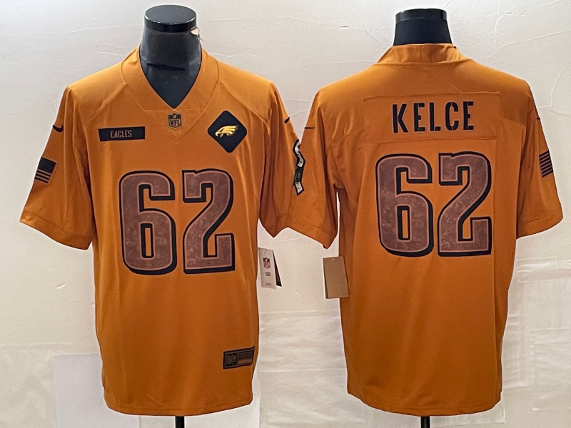 Men's Philadelphia Eagles Jason Kelce #62 Brown 2023 Salute To Service Retired Player Limited Jersey1 football jersey product view 1