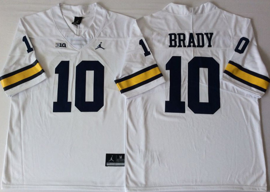 Men's Michigan Wolverines Tom Brady #10 White Alumni Player Game Jersey sports jersey product view 1