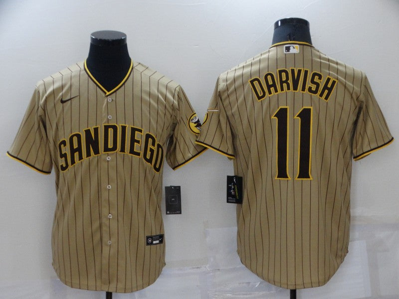 Men's San Diego Padres Yu Darvish #11 Tan Replica Player Jersey1 baseball jersey product view 1