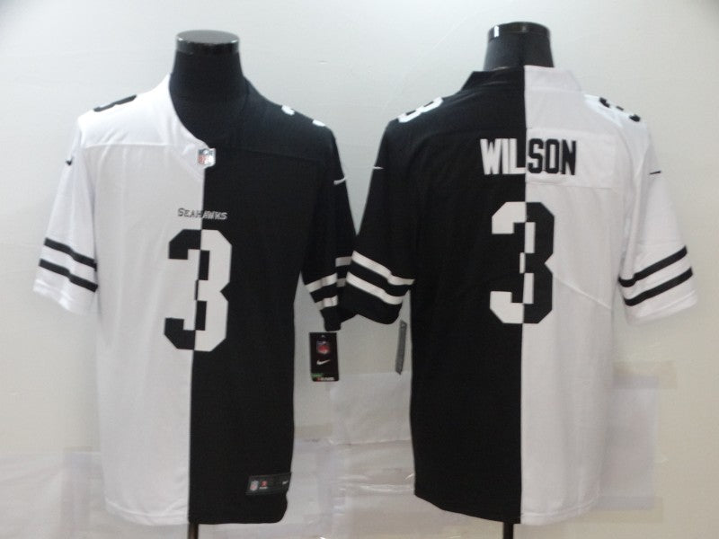 Men's Seattle Seahawks Russell Wilson #3 Black/White Game Jersey1 football jersey product view 1