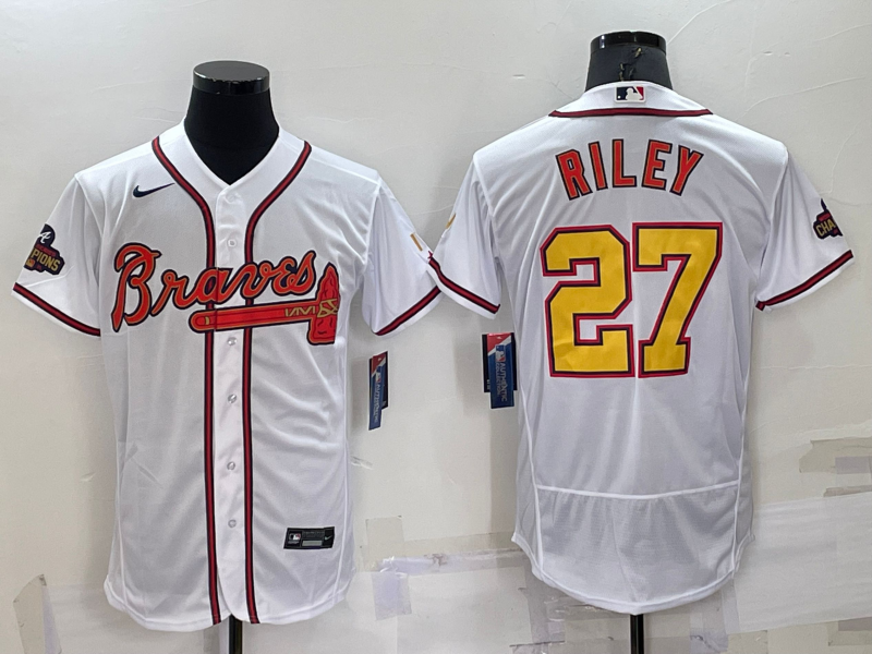 Men's Atlanta Braves Austin Riley #27 White Champion Edition Stitched Jersey1 baseball jersey product view 1
