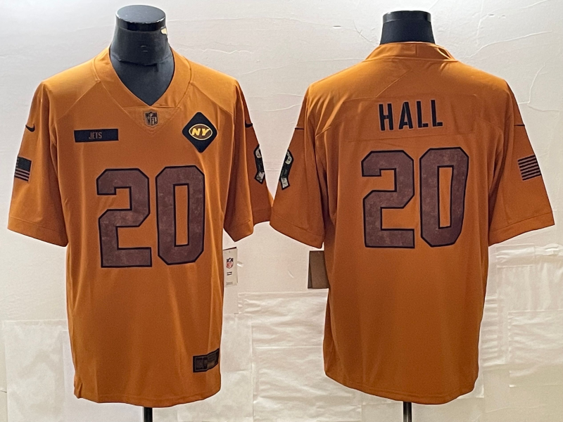 Men's New York Jets Breece Hall #20 Brown 2023 Salute To Service Limited Jersey1 football jersey product view 1