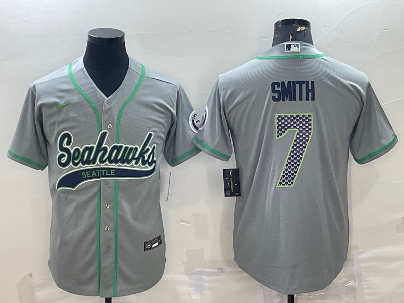 Men's Seattle Seahawks Geno Smith #7 Gray Game Jersey Joint Edition football jersey product view 1