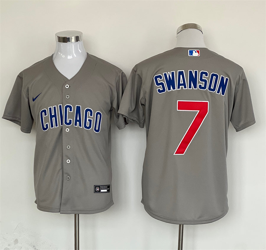 Men's Chicago Cubs Dansby Swanson #7 Gray Replica Player Jersey baseball jersey product view 1