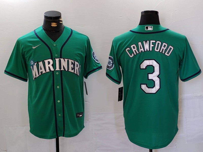 Men's Seattle Mariners JP Crawford #3 Aqua Replica Player Jersey baseball jersey product view 1