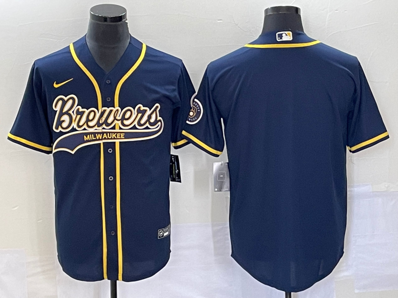 Men's Milwaukee Brewers Navy Replica Blank Jersey1 Joint Edition baseball jersey product view 1