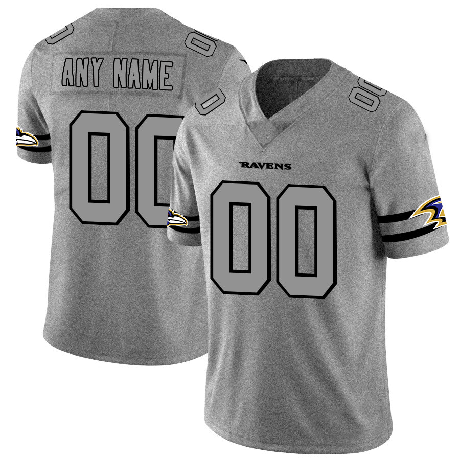 Custom1 Baltimore Ravens 2019 Gray Gridiron Gray Vapor Untouchable Limited Jersey1 American Jersey1 Stitched American Football Jerseys football jersey product view 1