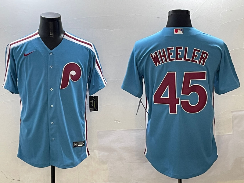 Men's Philadelphia Phillies Zack Wheeler #45 Light Blue Limited Player Jersey1 baseball jersey product view 1