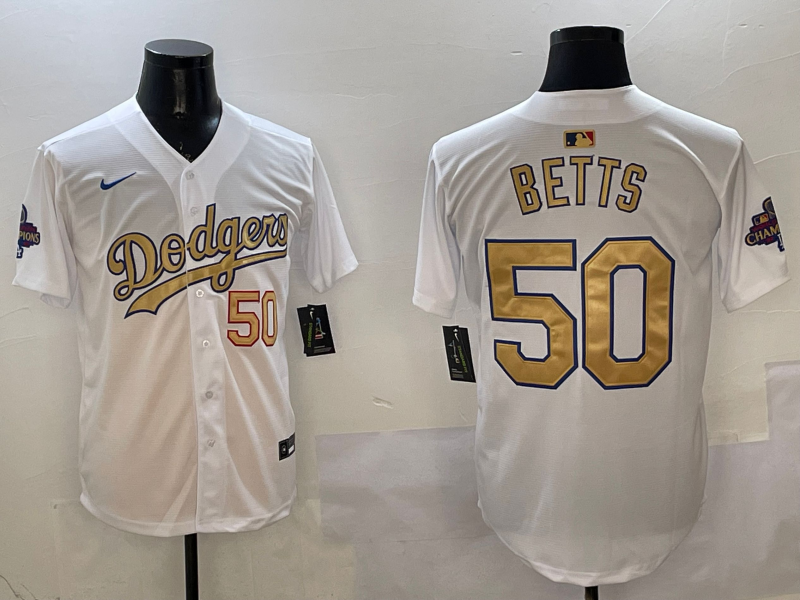 Men's Los Angeles Dodgers Mookie Betts #50 White 2025 Gold Collection Limited Jersey1 baseball jersey product view 1