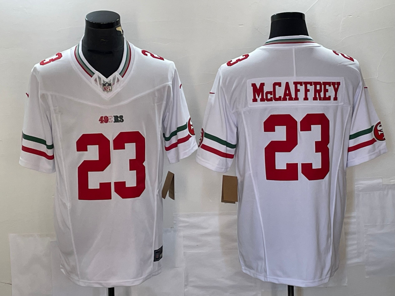 Men's San Francisco 49ers Christian McCaffrey #23 White Game Player Jersey1 football jersey product view 1