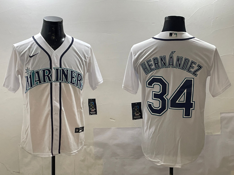 Men's Seattle Mariners Felix Hernandez #34 White Home Replica Player Jersey1 baseball jersey product view 1