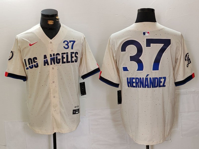 Men's Los Angeles Dodgers Teoscar Hernandez #37 Cream 2024 City Connect Limited Player Jersey1 baseball jersey product view 1