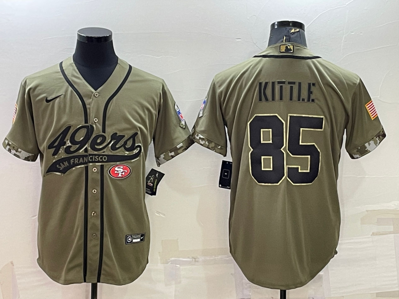 Men's San Francisco 49ers George Kittle #85 Olive 2022 Salute To Service Retired Player Limited Jersey1 Joint Edition football jersey product view 1