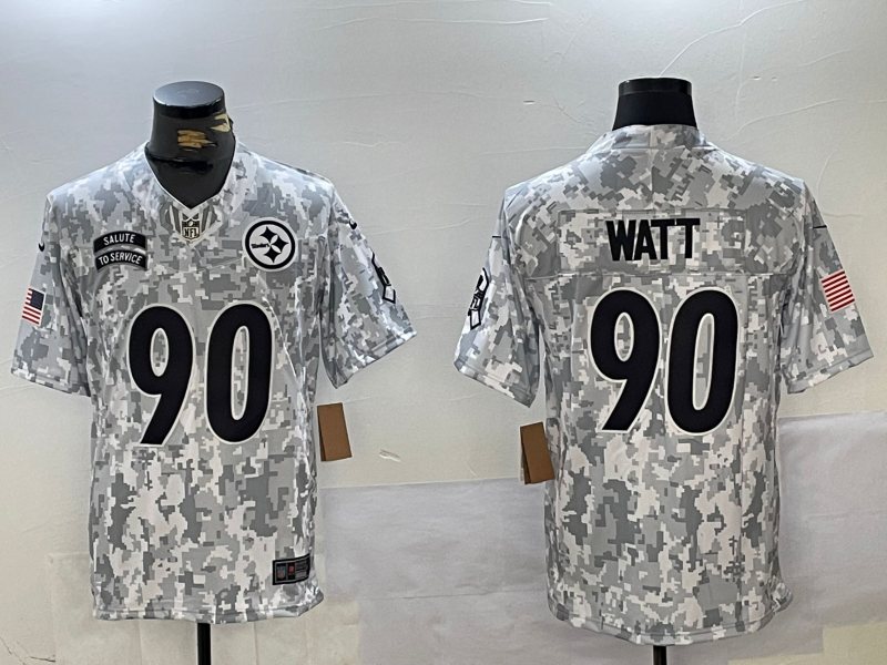 Men's Pittsburgh Steelers T.J. Watt #90 Arctic Camo 2024 Salute to Service Limited Jersey1 football jersey product view 1