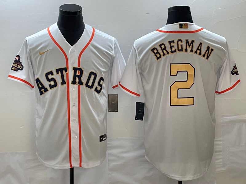 Men's Houston Astros Alex Bregman Nike White/Gold 2023 Gold Collection Replica Player Jersey1 baseball jersey product view 1
