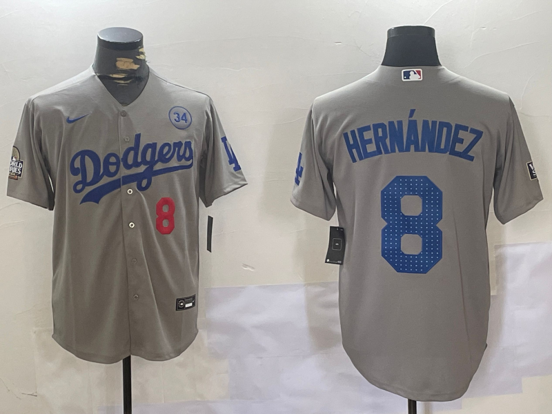 Men's Los Angeles Dodgers Enrique Hernandez #8 Gray Game Jersey1 baseball jersey product view 1