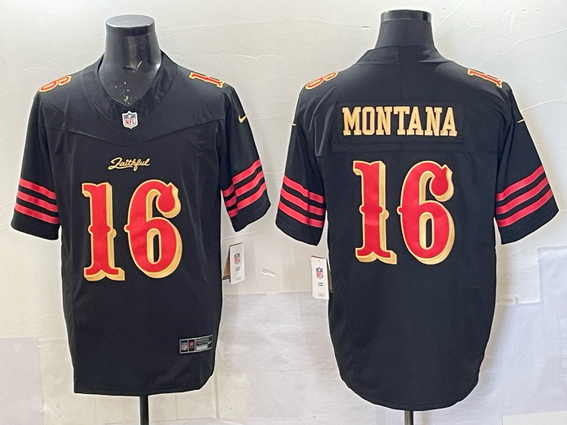 Men's San Francisco 49ers Joe Montana #16 Black 2025 Rivalries Collection Limited Jersey football jersey product view 1